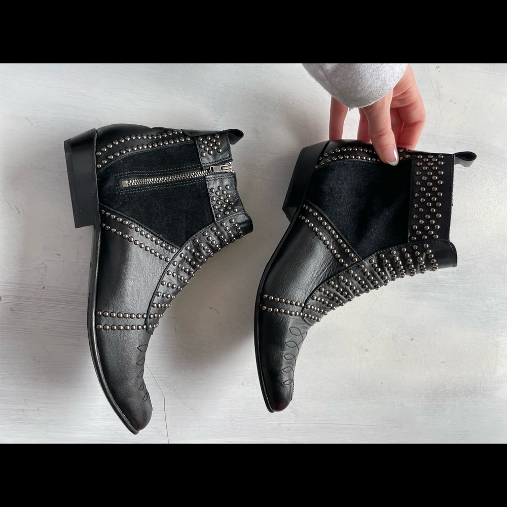 Anine Bing Charlie Studded Ankle Booties Black Leather - Picture 12 of 12